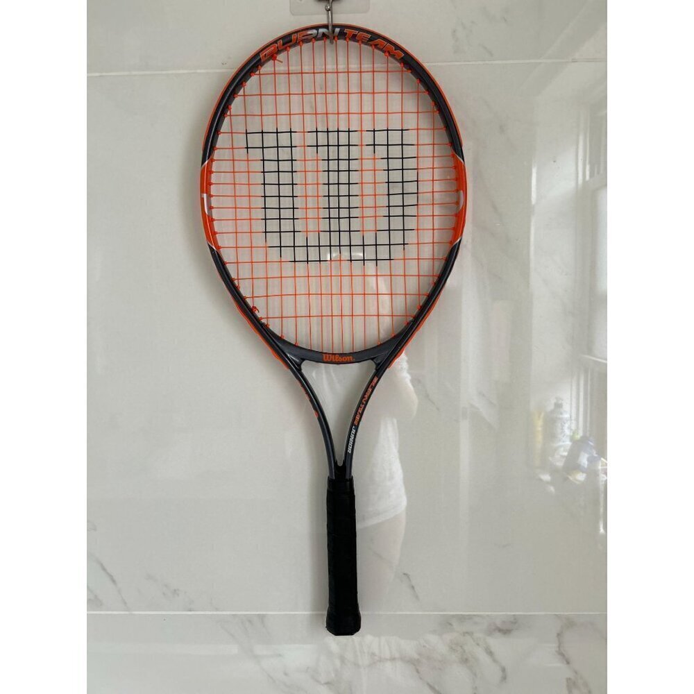Wilson Burn Team Junior Tennis Racket With Orange Strings For Kids & Beginners